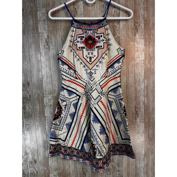 Flying Tomato Dress‎ Womens sz Small Ivory Navy Black Aztec Halter Fit & Flare - Picture 1 of 8